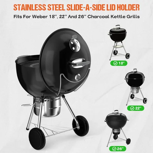 Miniatura 3 de onlyfire Soporte de tapa de acero inoxidable Slide-a-Side para parrillas de carbón de 18”/22”/26