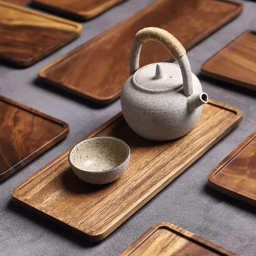 Miniatura 5 de Vandroop Mini bandeja de madera para servir, pequeña bandeja de madera para té y café (juego de 2, M)