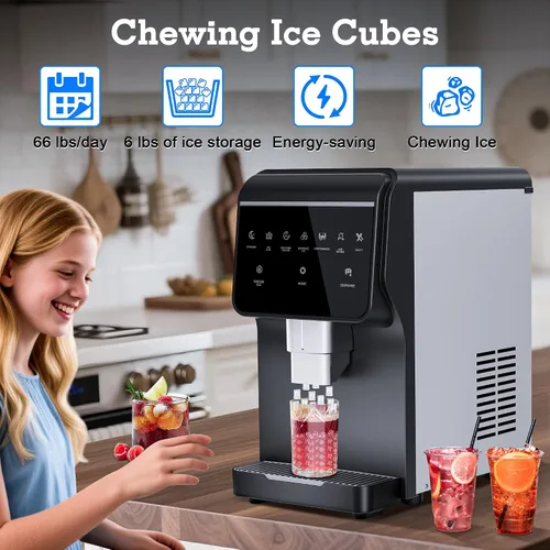 Miniatura 3 de Nugget - Máquina de hielo de pellets masticables de 66 libras/24 horas, almacenamiento de hielo integrado de 6 libras, función de autolimpieza