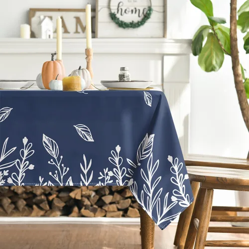 Miniatura 3 de Horaldaily Fall Tablecloth 52×70 Inch Rectangular, Thanksgiving Autumn Harvest Blue Wild Flowers Table Cover for Party Picnic Dinner Decor