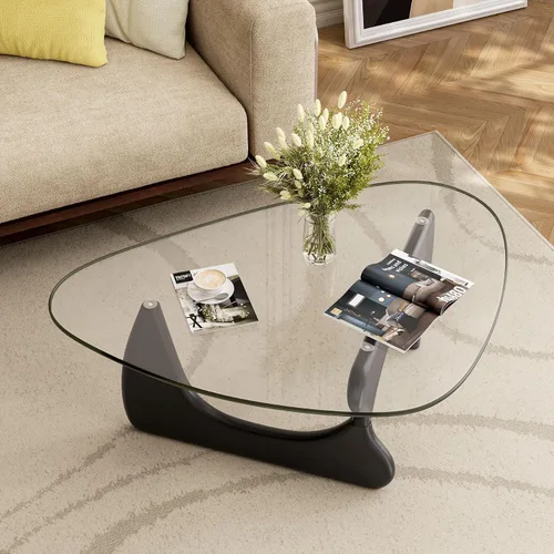 Miniatura 3 de Mesa de centro de cristal triangular moderna de mediados de siglo para sala de estar, mesa auxiliar minimalista para dormitorio, oficina y recepción