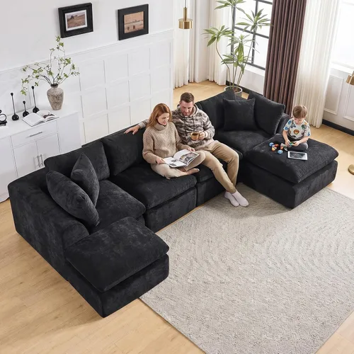Miniatura 13 de Sofá sin hueso de 140 pulgadas para sala de estar, sofá modular de gran tamaño de 7 plazas con otomana, no requiere montaje, felpilla moderna