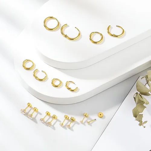 Miniatura 4 de Juego de aretes Huggie de 0.236 in, 0.315 in, 0.394 in y 0.472 in, hipoalergénicos, pequeños aretes de aro con circonita cúbica para mujeres
