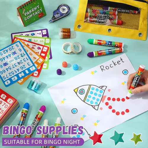 Miniatura 4 de Crtiin Juego de bingo de 148 piezas: incluye 100 tarjetas de bingo y 48 marcadores de puntos. Set de suministros con tarjetas de llamada para grupos