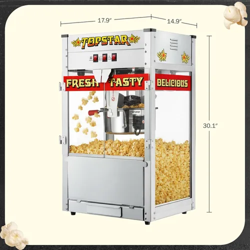 Miniatura 6 de Máquina de Palomitas Top Star - Hervidor de Acero Inoxidable de 12 oz, Bandeja para Granos Rechazados, Luz de Calentamiento y Accesorios de Great