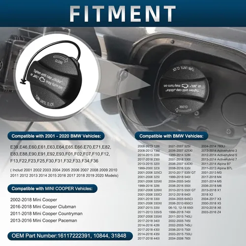 Miniatura 2 de Tapa del depósito de combustible compatible con Mini Cooper y BMW X1 X2 X3 X4 X5 X6 128i 135i 228i 320i 323i 325i xi 328i 330i 335i 428i 525i 530i