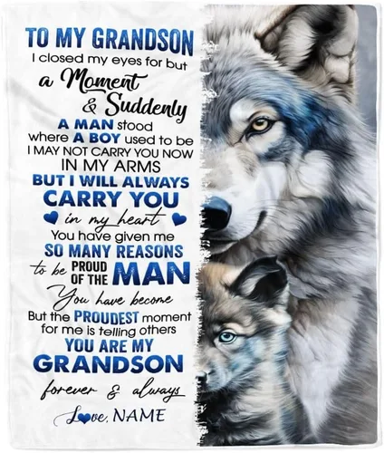 Miniatura 6 de Manta personalizada con texto en inglés «To My Grandson from Grandma Grandpa You Will Never Lose Lion Nison», manta de forro polar personalizada