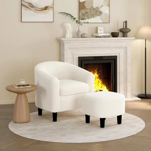 Miniatura 8 de Yaheetech Juego de 2 sillas tipo barril de pana, tapizadas, sillones redondos, sillas de espera con cojín suave para sala de estar, dormitorio, sala