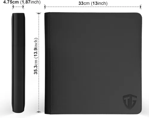 Miniatura 5 de Carpeta con cremallera de 12 bolsillos para 720 tarjetas, bolsillos laterales seguros de carga, carpeta de álbum de tarjetas intercambiables, Negro