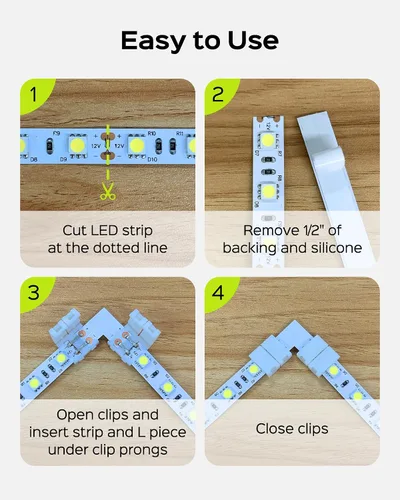 Miniatura 5 de JACKYLED Conectores de tira LED de 2 pines de 0.394 pulgadas para tiras de luces LED, kit total de 22 conectores de esquina para extensión