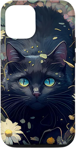 Miniatura 26 de iPhone 16 Cute Black Cat In Botanical Flower Garden Aesthetic Cat Case