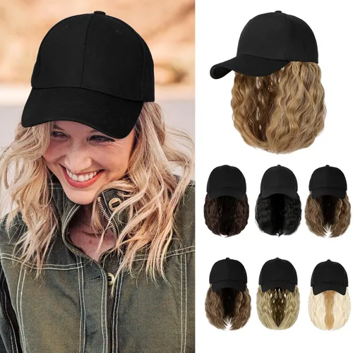 Miniatura 8 de Peluca de gorra de béisbol para mujer, gorra de béisbol con extensiones de cabello, gorra ajustable adjunta de 15 pulgadas, peluca sintética corta