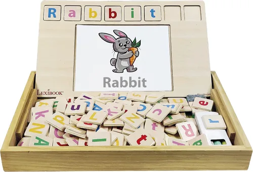 Miniatura 3 de Lexibook Bio Toys Word School, Bilingüe Español/Inglés, Juego de madera, 50 tarjetas de palabras, alfabeto, juego educativo, EDU100i2