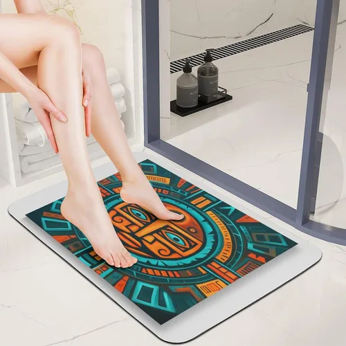 Miniatura 2 de Alfombra de baño de color naranja brillante, turquesa, verde azulado, azul, piel de napa, antideslizante, ultra suave y súper absorbente, alfombra