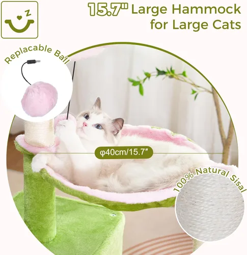 Miniatura 2 de Árbol de flores para gatos con 34 postes rascadores para gatos grandes, con hamaca grande de 15.7 pulgadas, cama superior extraíble y condominio