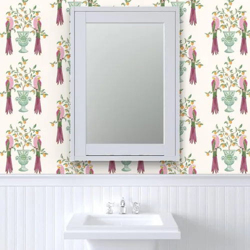 Miniatura 9 de Muestra de papel tapiz extraíble – Pájaros botánicos tropicales loro cítrico floral caprichoso vid hojas naranja limón italiano personalizado