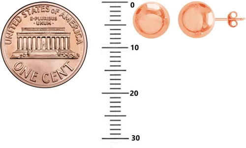 Miniatura 5 de Ritastephens Aretes de bola de oro rosa de 14 quilates, 3,4,5,6,7,8in