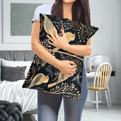 Miniatura 6 de Funda de almohada dorada de invierno con diseño de pájaros de nieve, Navidad, 12 x 20 pulgadas, diseño de Feliz Navidad, invierno, Navidad, cojín