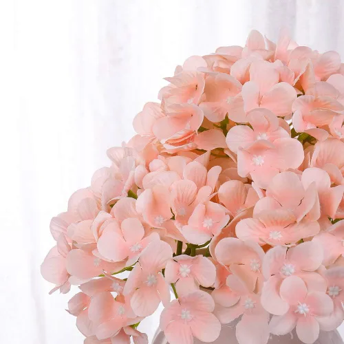 Miniatura 5 de Cabezas de hortensias de seda con tallos de flores artificiales para decoración del hogar, boda, paquete de 10 unidades (rosa melocotón)