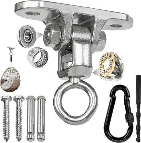 Miniatura 8 de Colgador de columpio resistente de acero inoxidable 304 antideslizante, capacidad de 1200 libras, rotación silenciosa de 360°, juego de columpio