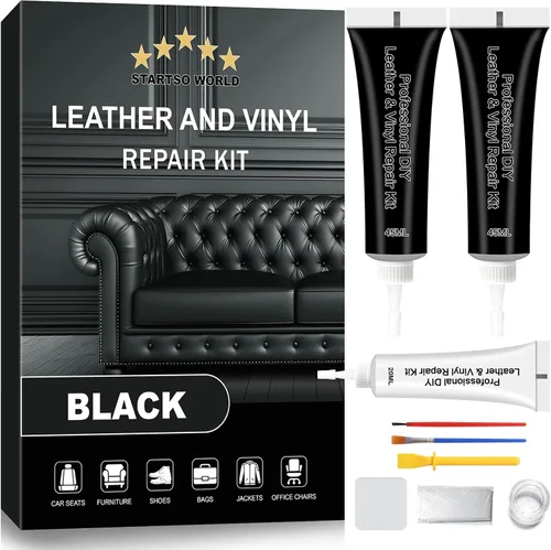 STARTSO WORLD Kit de reparación de cuero negro, kit de reparación de vinilo para interiores de automóviles, muebles, sofás, asientos de automóvil,