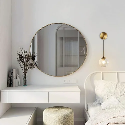 Miniatura 4 de Modo Lighting - Lámpara de pared moderna de mediados de siglo, minimalista, ajustable, de latón crudo, redonda, lámpara de lectura (pantalla ámbar)