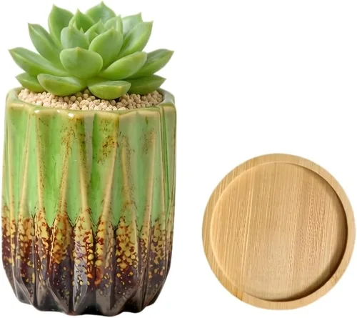 Miniatura 58 de Bonita maceta circular de cerámica para decoración del hogar y jardín, suculentas, cactus, maceta no incluida (azul, 3.19 pulgadas)