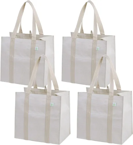 Miniatura 16 de VENO Paquete de 4 bolsas de comestibles reutilizables de Navidad, bolsas de compras resistentes con asas, para carrito de compras con parte inferior