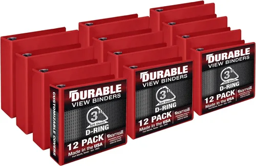 Miniatura 12 de Samsill Carpeta duradera de 1.5 pulgadas, fabricada en los Estados Unidos, carpeta de anillos en D, carpeta transparente personalizable, color rojo