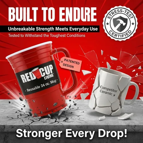 Miniatura 5 de Red Cup Living Vaso de vidrio de fiesta de 24 onzas – Taza de fiesta irrompible reutilizable para bebidas frías y calientes, vasos de verano