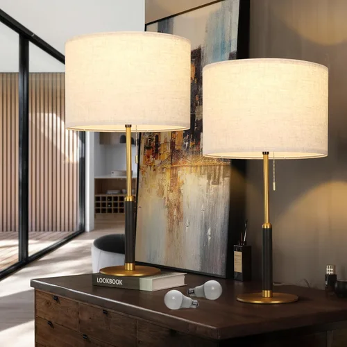 Miniatura 10 de Lámpara de mesa con cadena de tracción de 26.4 pulgadas, moderna lámpara de noche de mediados de siglo para mesas auxiliares de sala de estar, luz