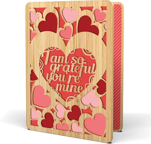 Miniatura 9 de Tarjeta de feliz día de San Valentín para esposa o novia, hecha de bambú real, 5 x 7 pulgadas, 1 paquete (sobre incluido), corte láser, tarjeta