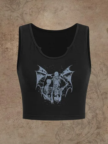 Miniatura 5 de SOLY HUX Women's Skull Print Notched Neck Sleeveless Summer Crop Tank Top