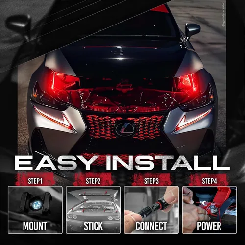 Miniatura 5 de OPT7 Aura Engine Bay - Kit de luz LED RGB con control remoto, 4 tiras de luz impermeables de 12 pulgadas para debajo del capó, modo multicolor