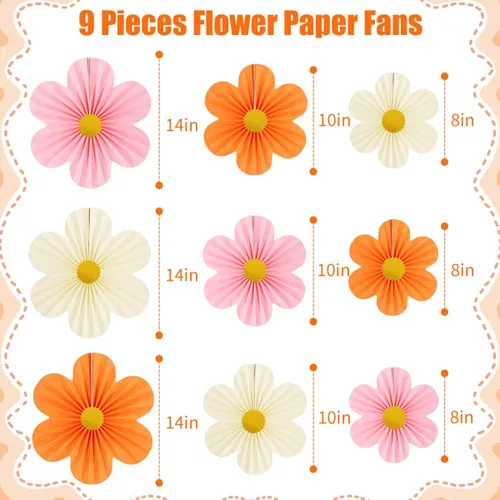 Miniatura 2 de Decoración de fiesta rosa y naranja, decoración de flores de papel para pared, abanicos de papel, telón de fondo floral, decoración de pared