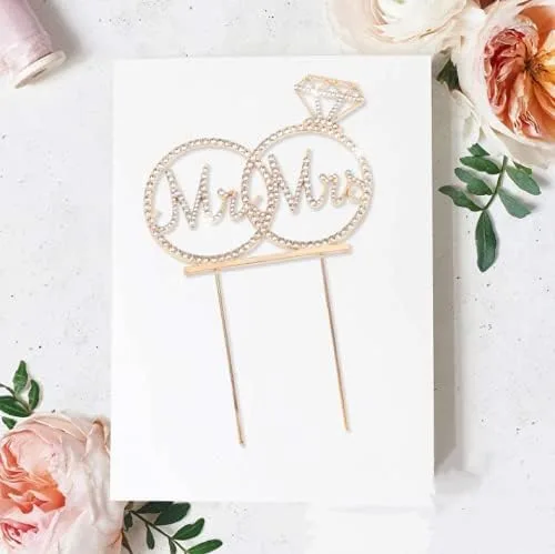 Miniatura 3 de Mr & Mrs - Decoración de pastel de compromiso de boda con diamantes de imitación para boda, compromiso, despedida de soltera, decoración de pastel
