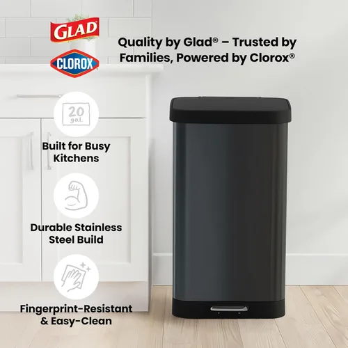 Miniatura 8 de Glad Basurero con pedal de acero inoxidable de 20 galones / 75.5 litros con protección contra olores CloroxTM, color gris plomizo acero