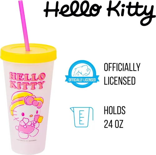 Miniatura 4 de Silver Buffalo Sanrio Hello Kitty Summertime Gardening - Paquete de 4 vasos de plástico que cambian de color, incluye tapa y pajilla, 24 onzas
