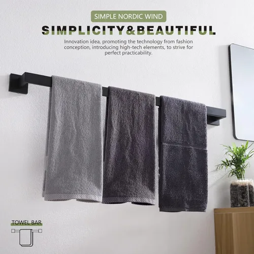 Miniatura 7 de KOKOSIRI Barra de Toalla Individual de 32 Pulgadas, Soporte de Toalla para Baño o Cocina, Toallero de Pared de Acero Inoxidable SUS304, Negro Mate