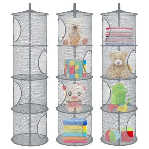 Libeder Organizador de bolsas de almacenamiento de malla para colgar y ahorrar espacio, organizador de almacenamiento plegable con 4 compartimentos,