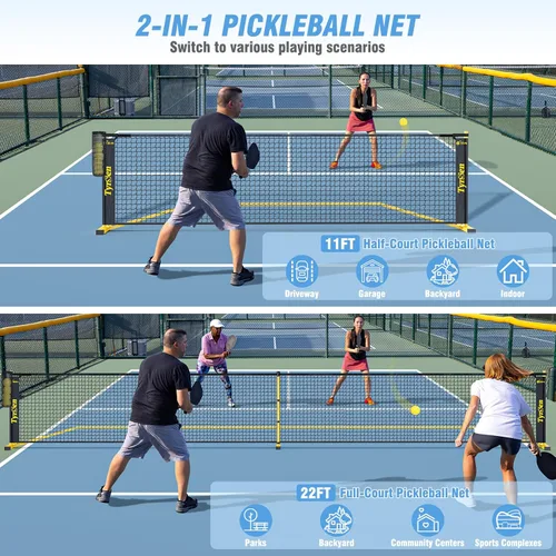 Miniatura 2 de Portable Pickleball Net for Driveway, 22 FT Regulation Size & 11 FT Half Court Size Pickle Ball Net with Ball Collector, 2-in-1 Pickle Ball Net with