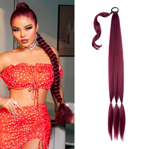 Miniatura 17 de Extensión de cabello sintético suave y natural para mujer, 34 pulgadas, 4.63 onzas, color rosa