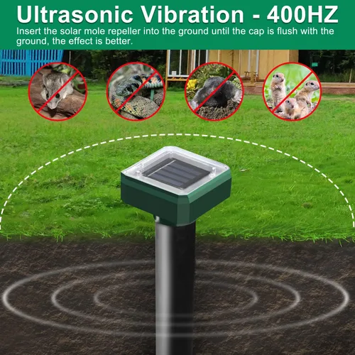 Miniatura 3 de Repelente de topos alimentado por energía solar, paquete de 6 repelentes de topos ultrasónico para campañoles, serpientes, cañones, picos