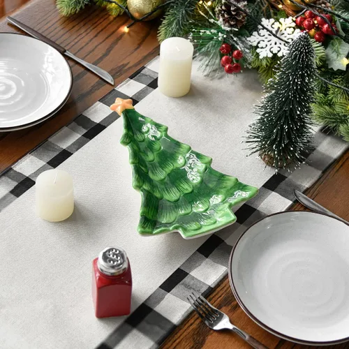 Miniatura 7 de Artoid Mode Acuarela a Cuadros Buffalo Árboles de Navidad Feliz Navidad Camino de Mesa, Decoración de Mesa de Cocina y Comedor de Temporada