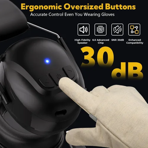 Miniatura 5 de Kalence Auriculares con Bluetooth 6.0, protección auditiva con tiempo de trabajo de 120H, orejeras de seguridad de 30dB, auriculares recargables