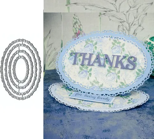 Miniatura 3 de 4 marcos de encaje ovalados de flores, troquelados de metal, diseño de margaritas de flores, marco ovalado de ondas, plantillas de corte, álbumes