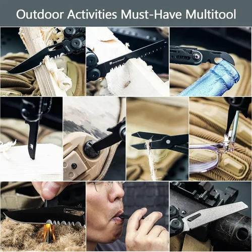 Miniatura 6 de HX OUTDOORS 19 en 1 Alicate Multiherramienta de Bolsillo, Alicates Multiherramientas de Acero Inoxidable con Encendido de Fuego y Rompevidrios