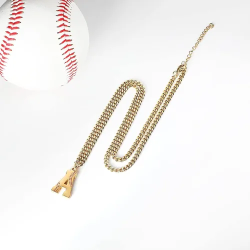 Miniatura 3 de AIAINAGI Collar de béisbol con letra A-Z para niños, dije de béisbol de acero inoxidable, cadena de plata de 22 pulgadas, regalo de béisbol
