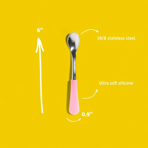 Miniatura 2 de Avanchy Infant Baby Spoons Stainless Steel and Silicone Set, Self Feeding Food Utensils, 4 Months Baby Led Weaning, 2 Pack, Black
