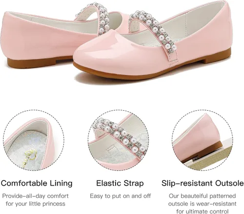 Miniatura 3 de Parrosoo Zapatos de vestir para niñas, zapatos Mary Jane, zapatos de ballet, zapatos de tacón bajo para niña, escuela, princesa, zapatos de boda